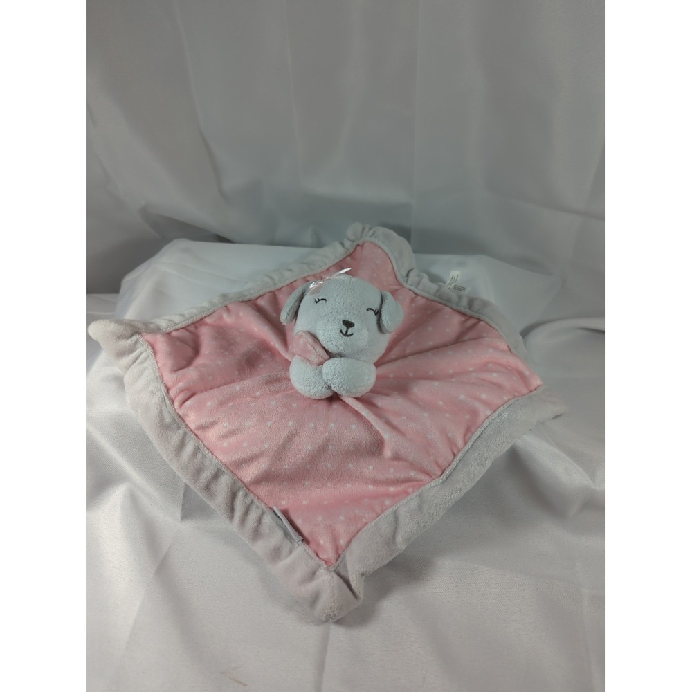 Carters White Puppy Holding Pink Polka Dot Lovey Security Blanket Plush Dog Bow